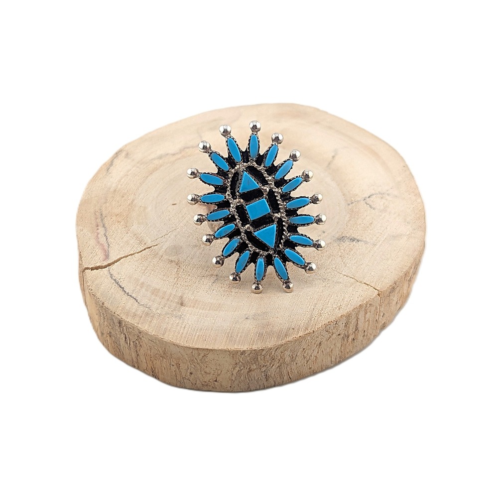 Zuni Ring Turquoise Cluster Pueblo Native American Handmade Jewelry sz 7.5 *** - Picture 4 of 10